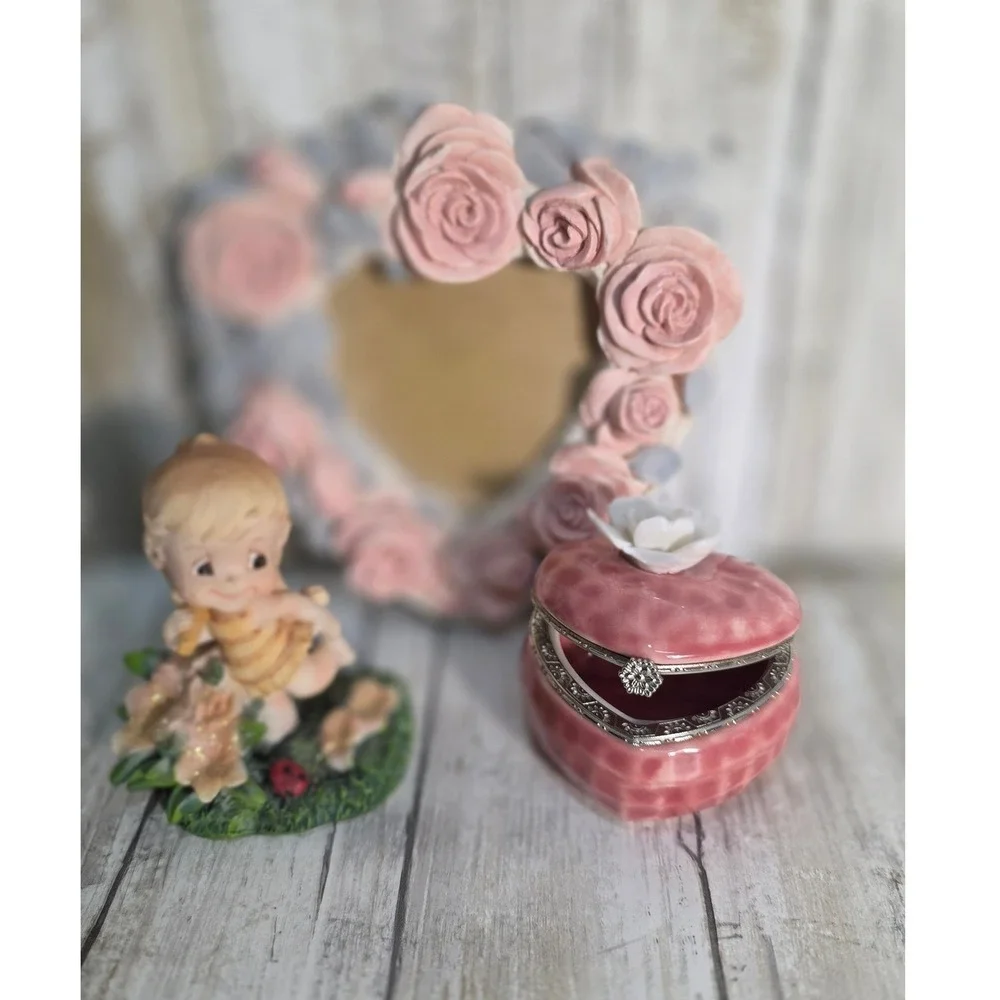 Heart‎ Shaped Photo Frame Small Trinket Rose Jewely Box Garland Decorative